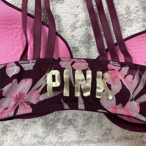 PINK Victoria Secret Wear Every Where Push Up Floral Print Red Bra Size 32C - Picture 4 of 6